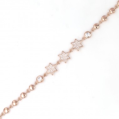 92.5 Sterling Silver Rose Gold Color Bracelet With White Stone Collection For Girls